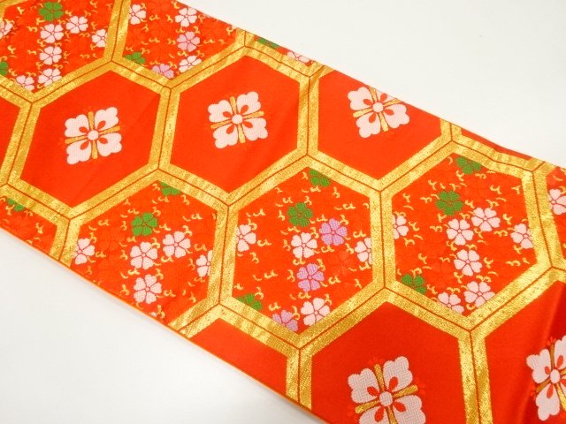 JAPANESE KIMONO / CHILDRENS OBI WOVEN / TORTOISESHELL / FLOWER PATTERN